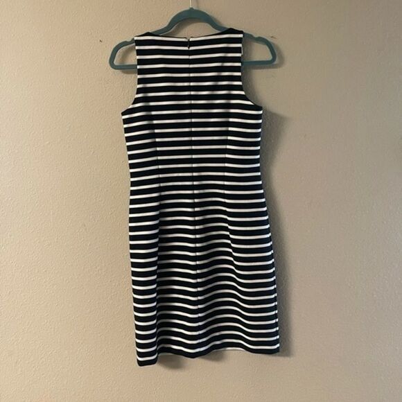 Michael Kors - black / white stripe stretch dress with buckle straps - Picture 3 of 7